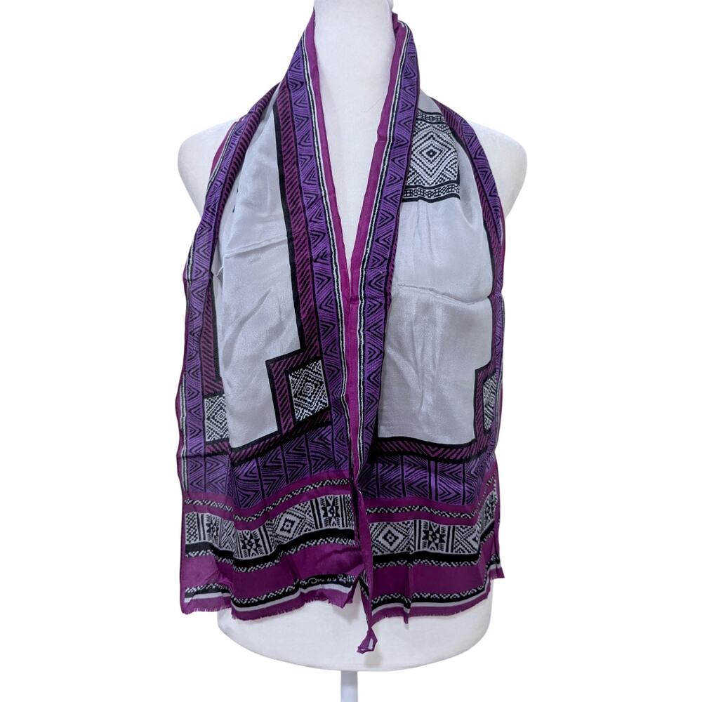 Vintage Oscar De La Renta Purple Geometric Silk Scarf